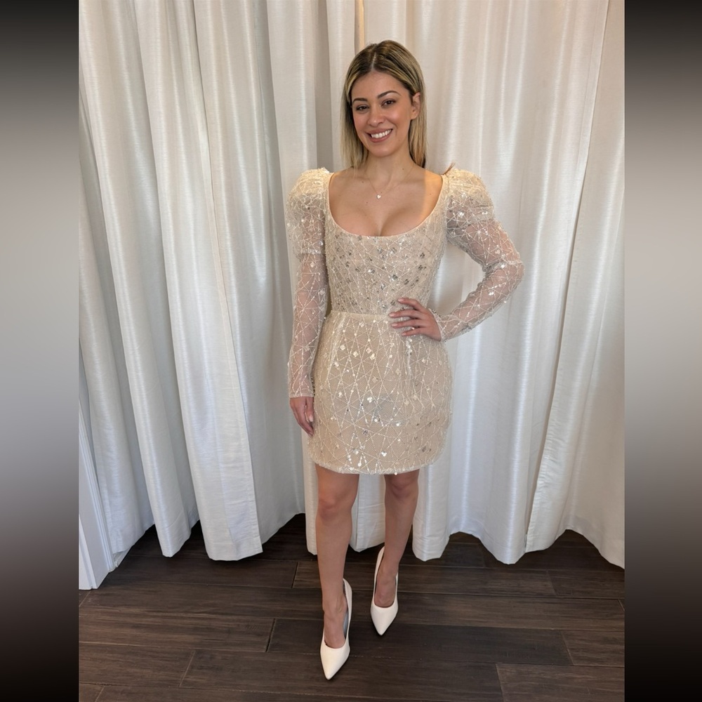 Watters Cream and Silver Wedding Dress